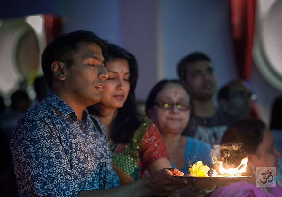 Sanjay and Neeti offer aarti to Amba Maa